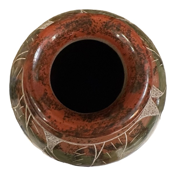 Vintage Nicaragua Carved/Etched Folk Art Pottery Clay Vase Tropical Hummingbird - Picture 8 of 12